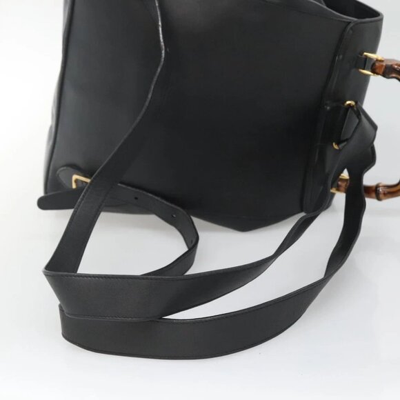 GUCCI Bamboo Backpack Leather Black Gold main image 12